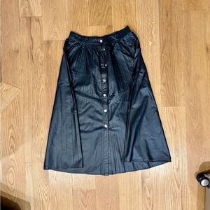 Zara Black Faux Leather Pleated Midi Skirt